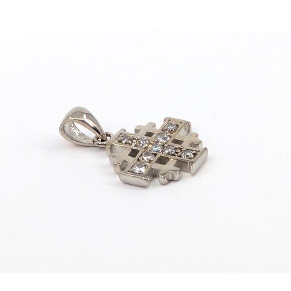 Vintage Jerusalem Cross Pendant 925 Silver Plated Rhinestones Crusader Christian - Picture 4 of 11